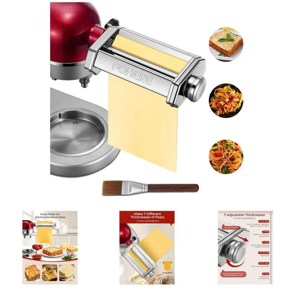 Pasta Roller Attachment for Kitchenaid Stand Mixer, Adjustable Thickness, Pasta